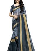 Grey plain cotton silk saree with blouse