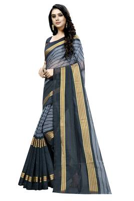 Grey plain cotton silk saree with blouse 2