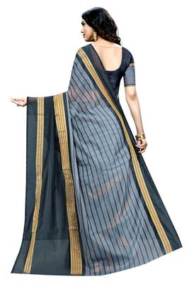 Grey plain cotton silk saree with blouse 3