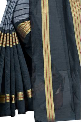 Grey plain cotton silk saree with blouse 4