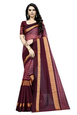 Maroon plain cotton silk saree with blouse 1