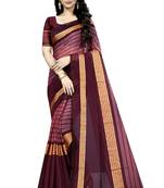 Maroon plain cotton silk saree with blouse