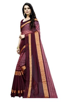 Maroon plain cotton silk saree with blouse 2
