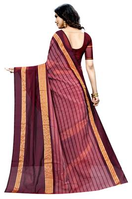 Maroon plain cotton silk saree with blouse 3