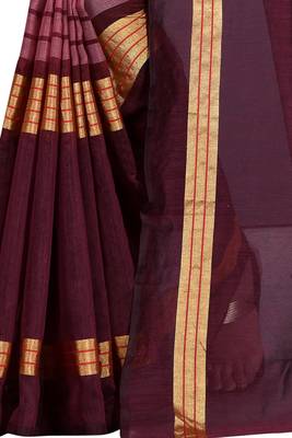 Maroon plain cotton silk saree with blouse 4