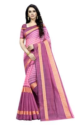 Pink plain cotton silk saree with blouse 1