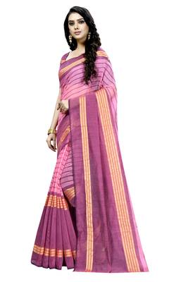 Pink plain cotton silk saree with blouse 2