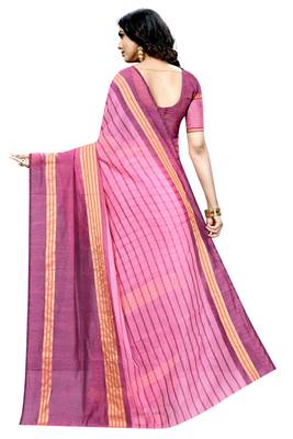 Pink plain cotton silk saree with blouse 3