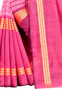 Pink plain cotton silk saree with blouse 4