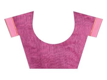 Pink plain cotton silk saree with blouse 5