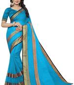 Sky blue plain cotton silk saree with blouse