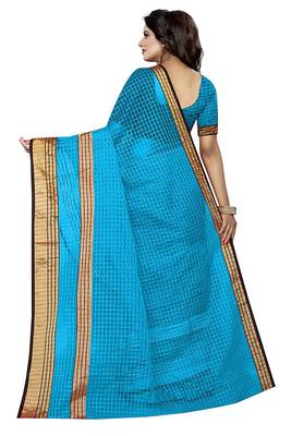 Sky blue plain cotton silk saree with blouse 3