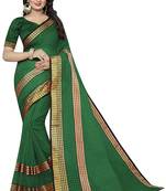 Dark green plain cotton silk saree with blouse