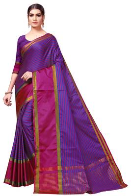 Pink plain cotton silk saree with blouse 1
