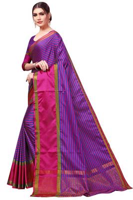 Pink plain cotton silk saree with blouse 2