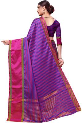 Pink plain cotton silk saree with blouse 3