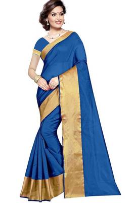 Sky blue plain cotton silk saree with blouse 1