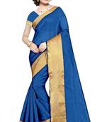 Sky blue plain cotton silk saree with blouse