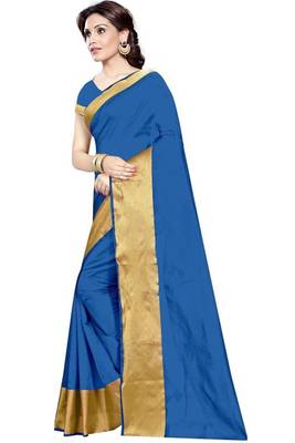 Sky blue plain cotton silk saree with blouse 2