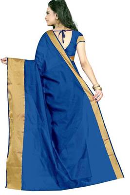Sky blue plain cotton silk saree with blouse 3
