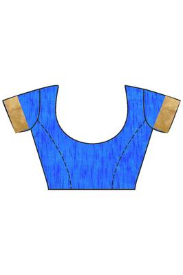 Sky blue plain cotton silk saree with blouse 4