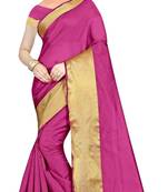 Pink plain cotton silk saree with blouse