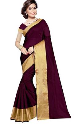Maroon plain cotton silk saree with blouse 1