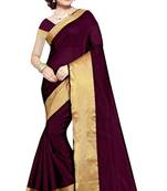 Maroon plain cotton silk saree with blouse