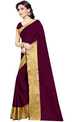 Maroon plain cotton silk saree with blouse 2