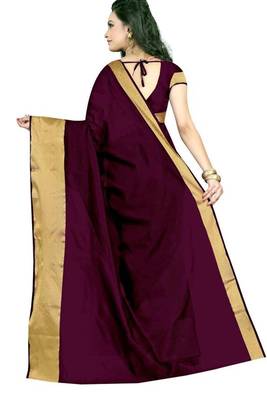 Maroon plain cotton silk saree with blouse 3