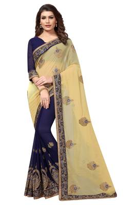 Chiku embroidered georgette saree with blouse 1