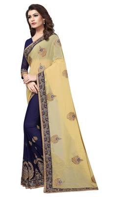 Chiku embroidered georgette saree with blouse 2