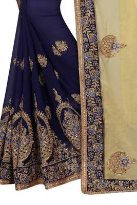 Chiku embroidered georgette saree with blouse 4