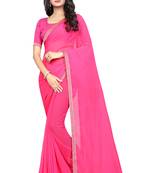 Pink plain georgette saree with blouse