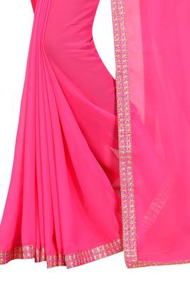 Pink plain georgette saree with blouse 3