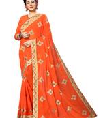 Orange plain georgette saree with blouse
