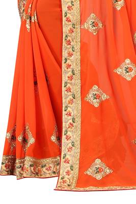 Orange plain georgette saree with blouse 4