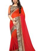 Pink plain georgette saree with blouse