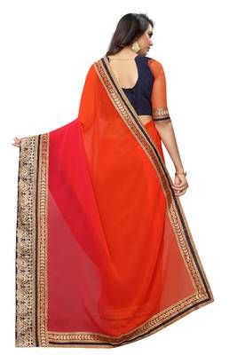 Pink plain georgette saree with blouse 3