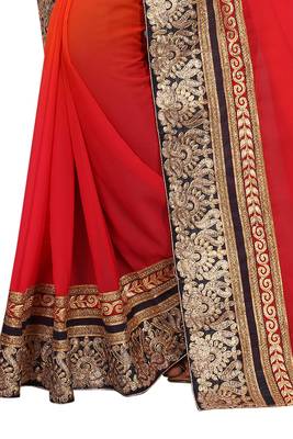 Pink plain georgette saree with blouse 4