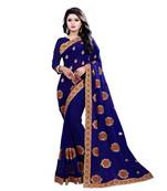 Navy blue plain georgette saree with blouse