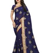 Navy blue plain georgette saree with blouse