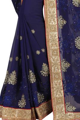 Navy blue plain georgette saree with blouse 4