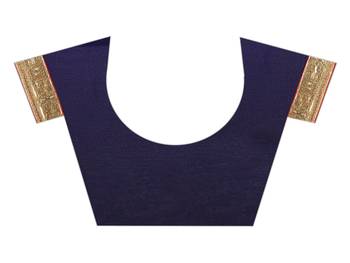 Navy blue plain georgette saree with blouse 5