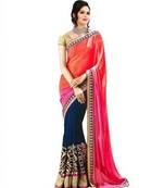 Pink plain georgette saree with blouse