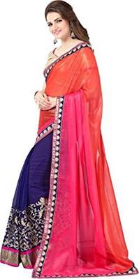 Pink plain georgette saree with blouse 2