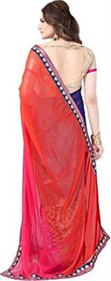 Pink plain georgette saree with blouse 3