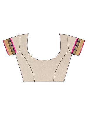 Pink plain georgette saree with blouse 4