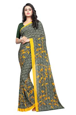 Yellow plain georgette saree with blouse 1