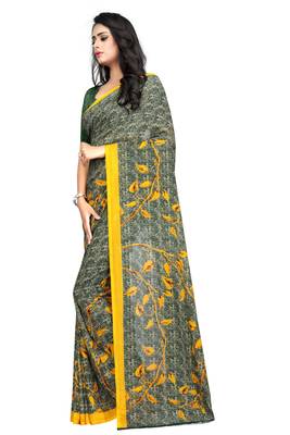 Yellow plain georgette saree with blouse 2